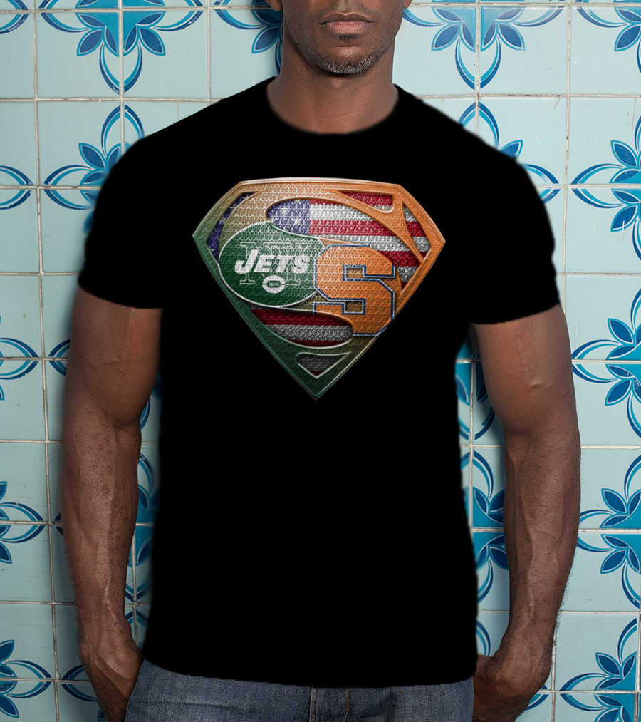 Jets Syracuse Superman Shield American Flag T-Shirt