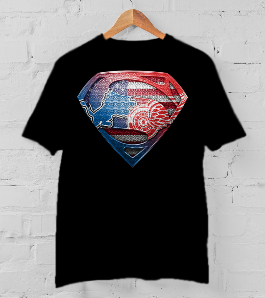 Superman Detroit Lions And Red Wings American Flag T-Shirt
