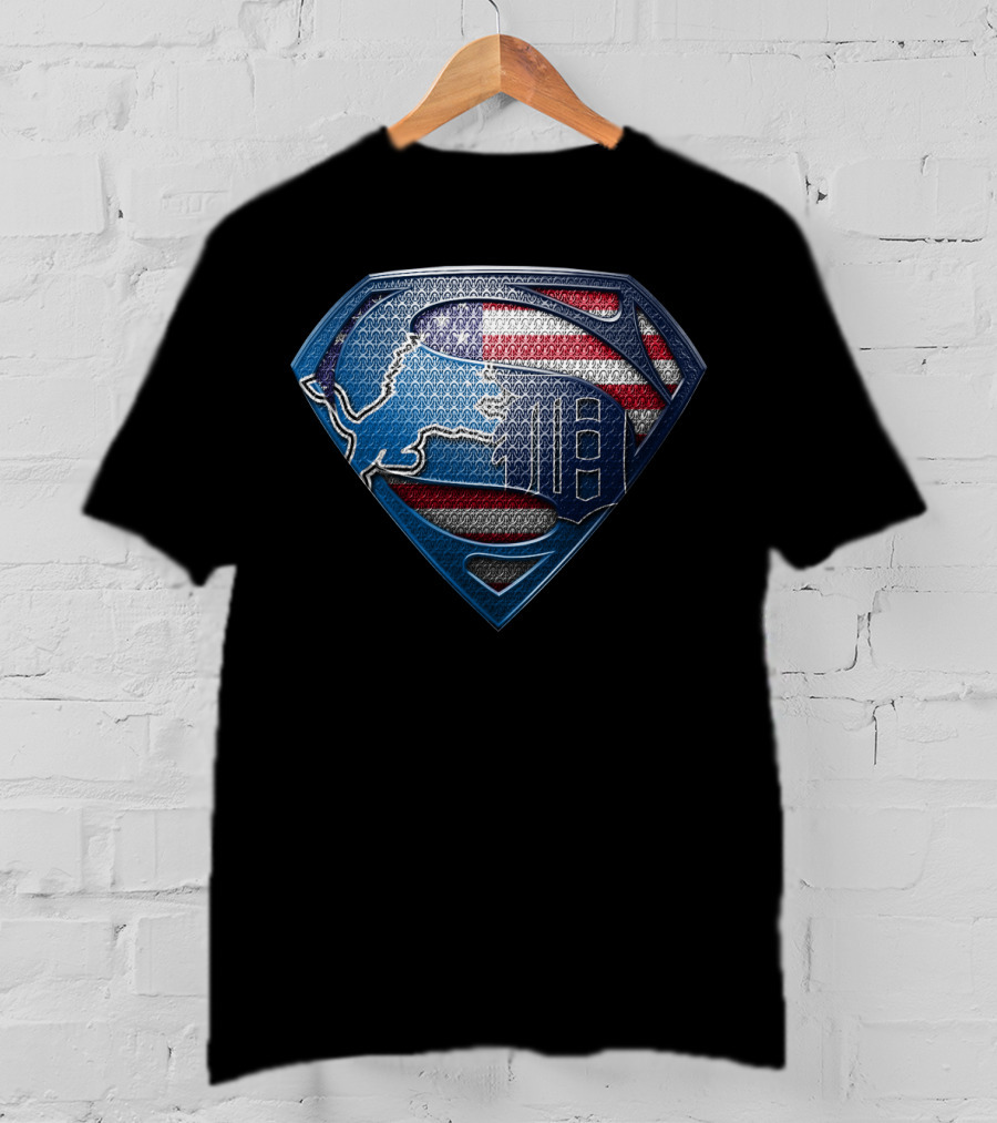 Detroit American Flag Superhero Symbol T-Shirt