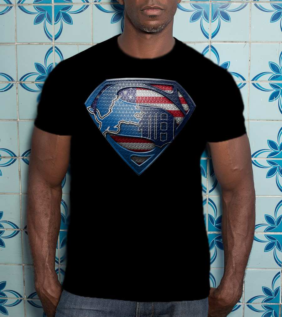 Detroit American Flag Superhero Symbol T-Shirt