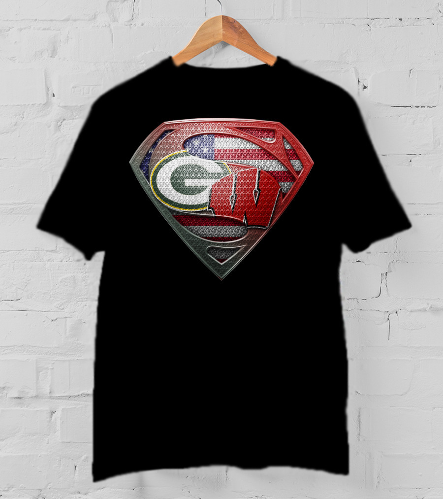 Superman Shield Green Bay Packers Wisconsin Flag T-Shirt
