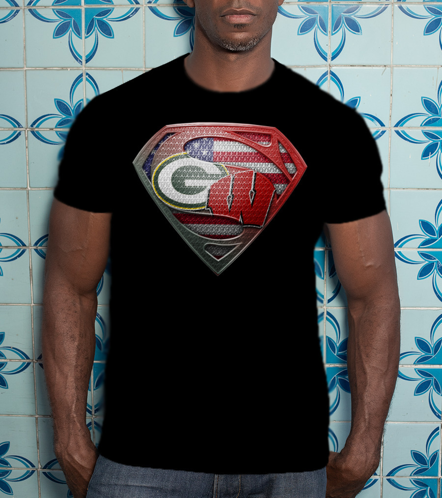Superman Shield Green Bay Packers Wisconsin Flag T-Shirt