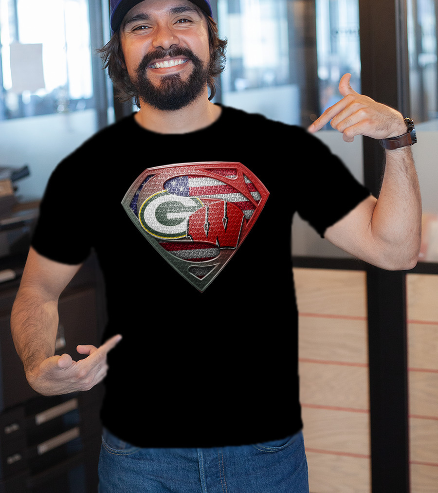Superman Shield Green Bay Packers Wisconsin Flag T-Shirt