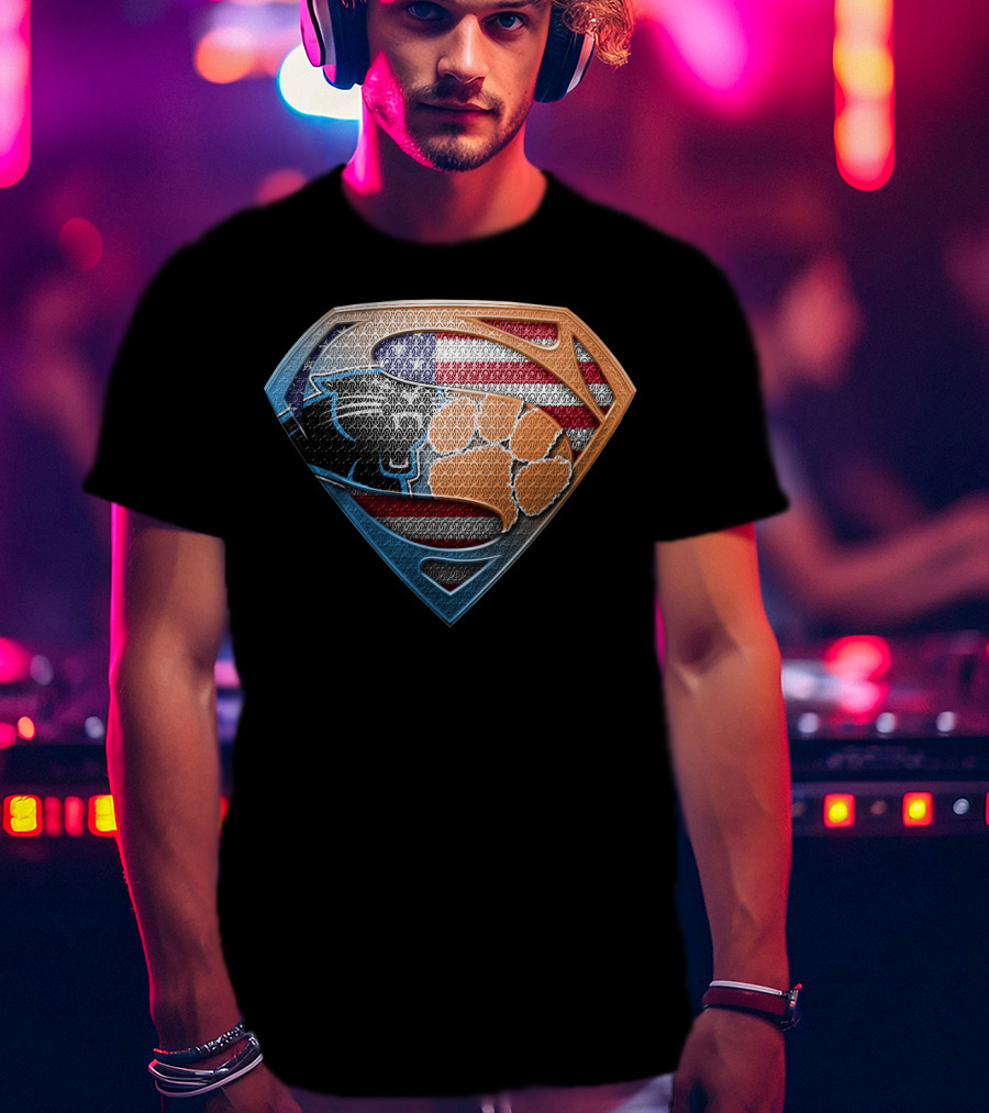 Superman Shield American Flag Carolina Panthers Clemson Tigers Paw T-Shirt