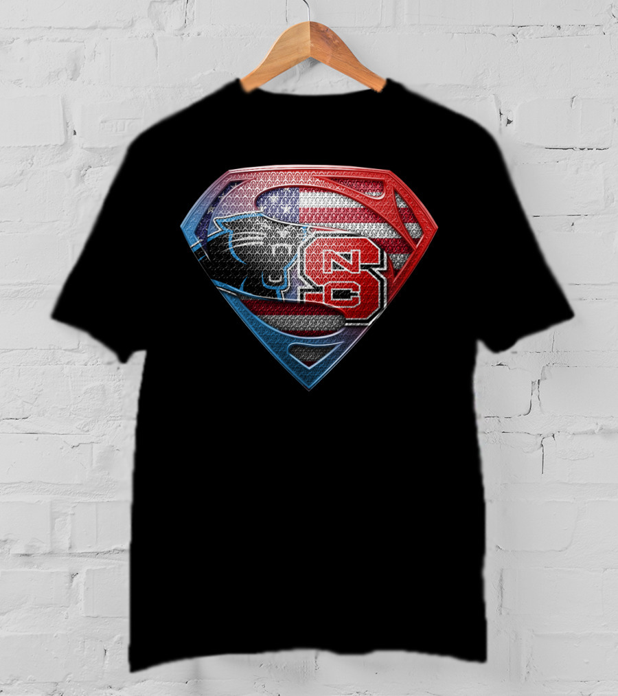 Superman Emblem Carolina Panthers Nc State American Flag Fusion T-Shirt