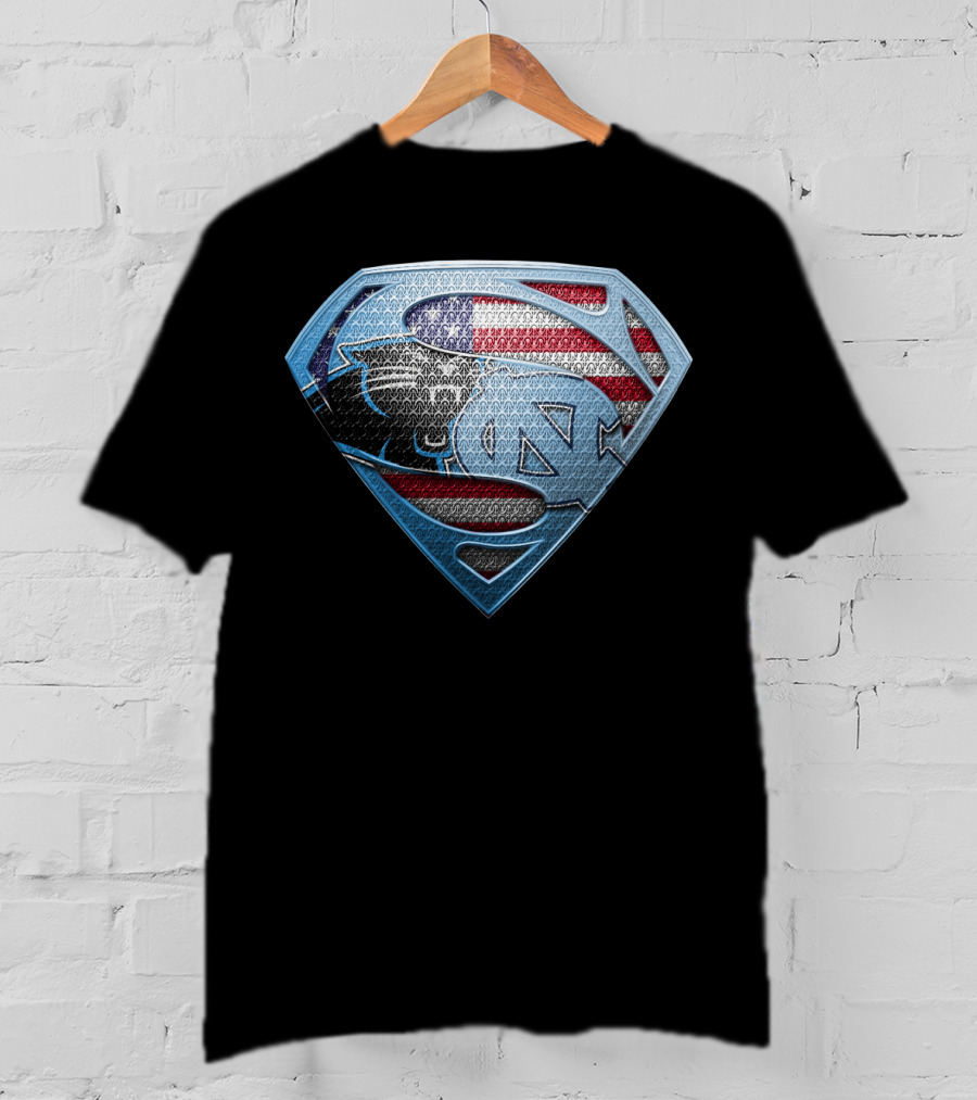 North Carolina Tar Heels And Carolina Panthers Superman Shield With American Flag T-Shirt