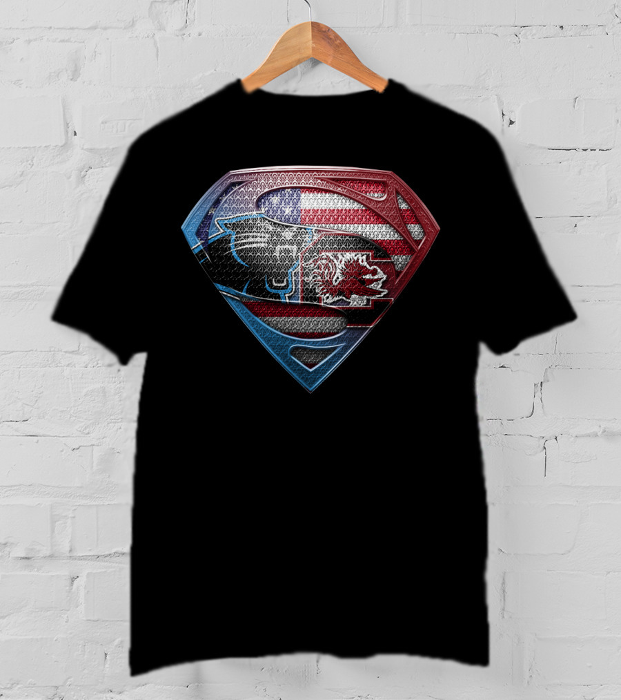 Carolina Panthers South Carolina Gamecocks Usa Flag Superman T-Shirt