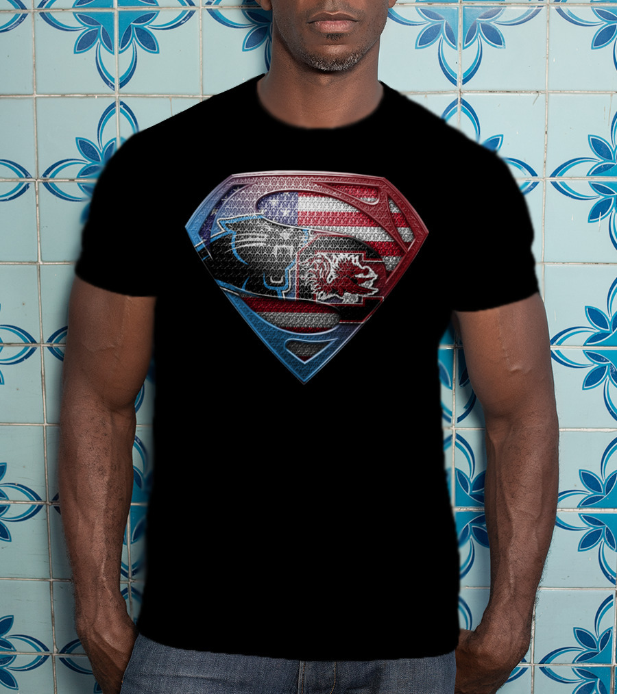 Carolina Panthers South Carolina Gamecocks Usa Flag Superman T-Shirt