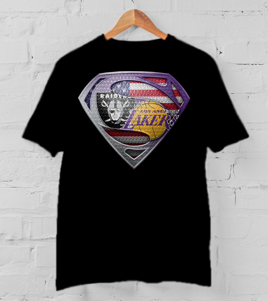 Superman Shield Las Vegas Raiders Los Angeles Lakers American Flag T-Shirt