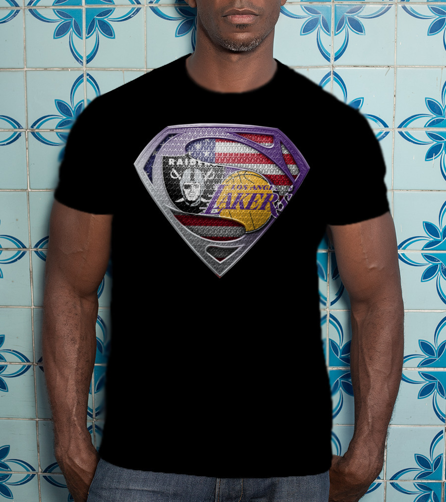 Superman Shield Las Vegas Raiders Los Angeles Lakers American Flag T-Shirt