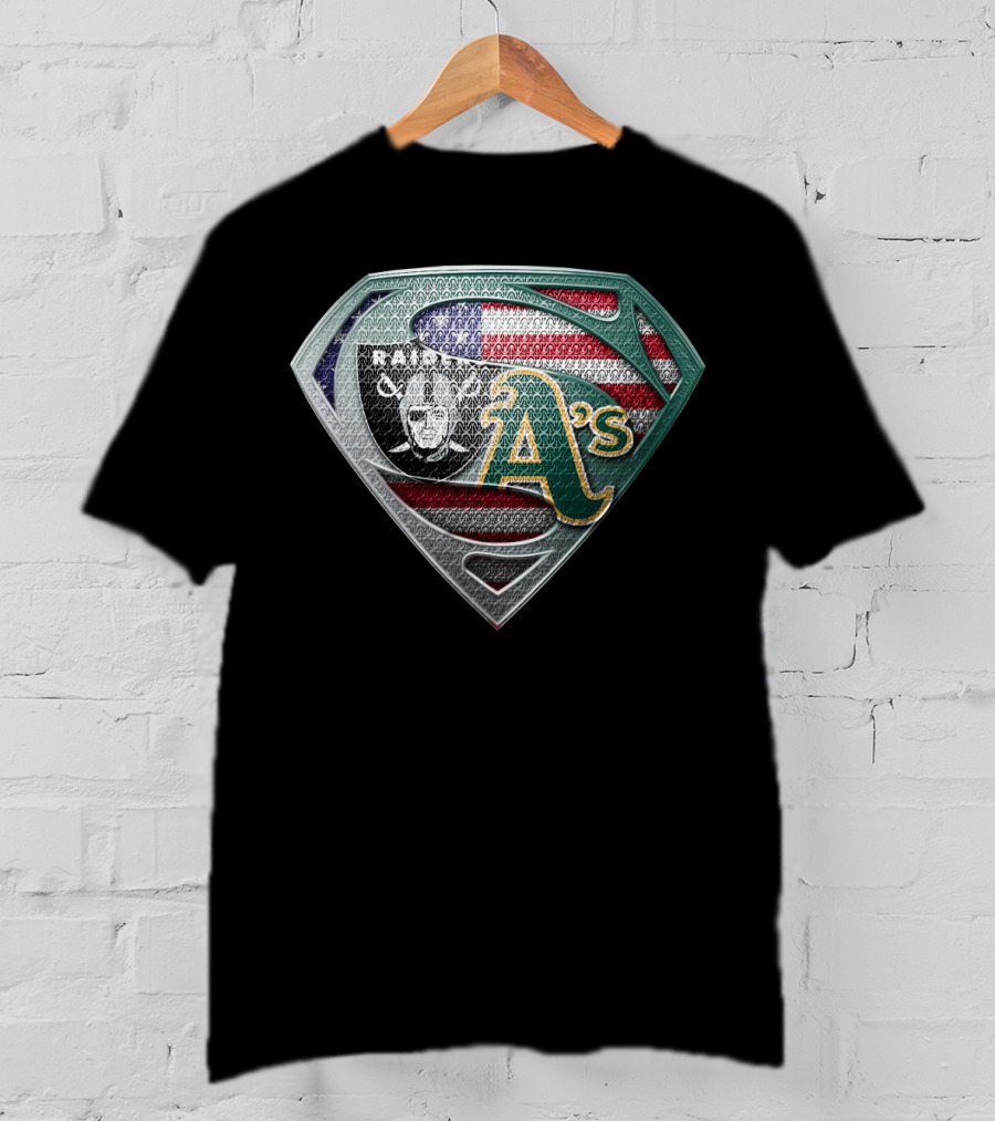 Raiders A's American Flag Superman T-Shirt
