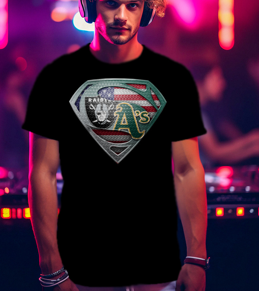 Raiders A's American Flag Superman T-Shirt