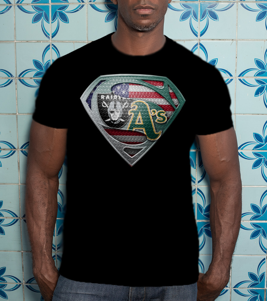 Raiders A's American Flag Superman T-Shirt