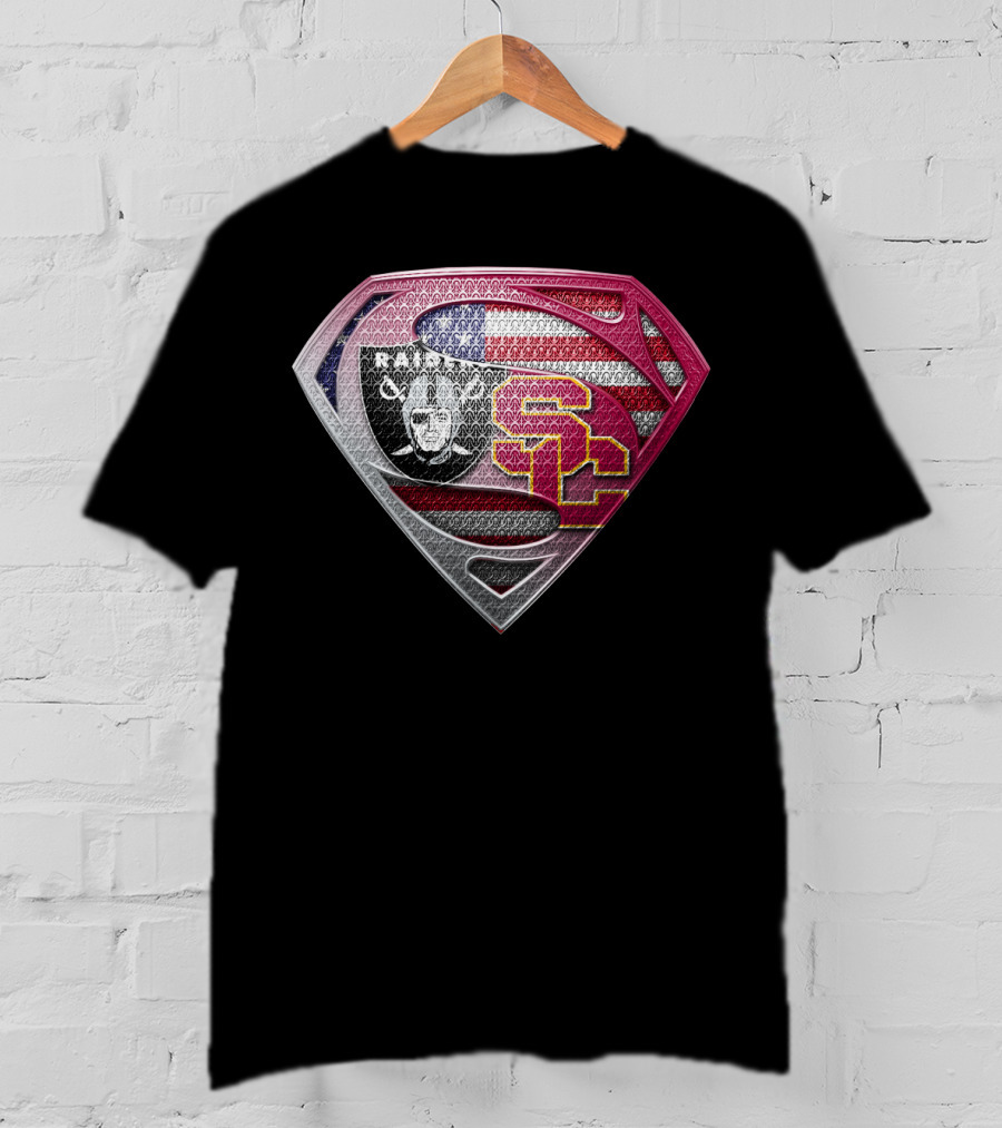 Raiders Usc Superman Shield American Flag T-Shirt