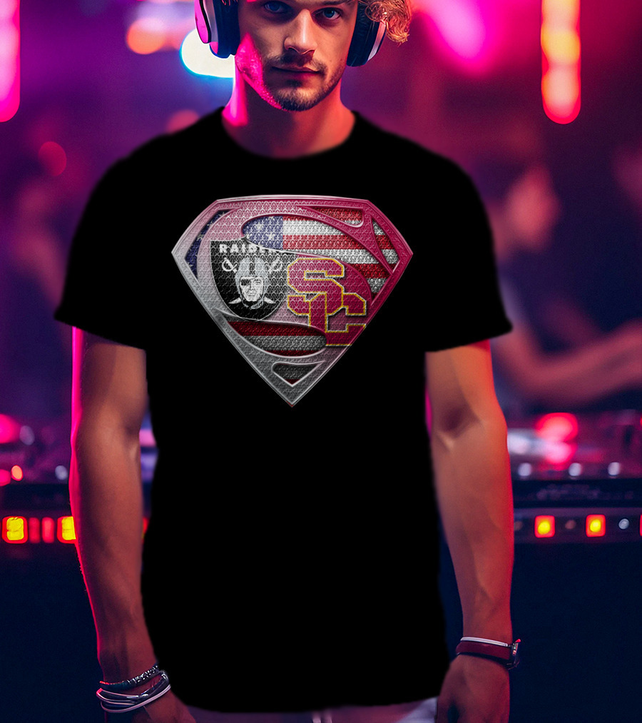 Raiders Usc Superman Shield American Flag T-Shirt