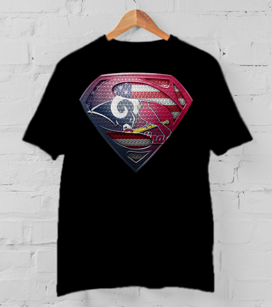 Superman Shield Rams Cardinals Usa Flag Fusion T-Shirt