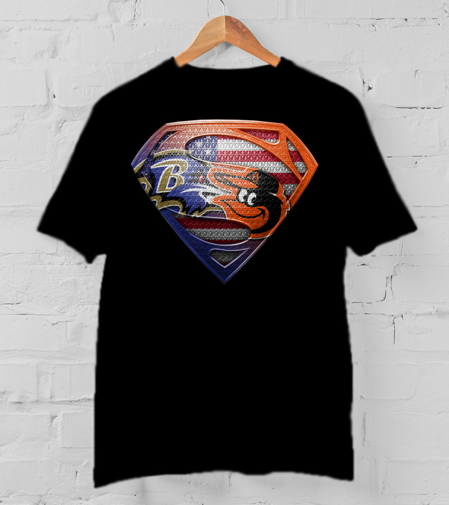 Baltimore Ravens Orioles Superman Usa Flag T-Shirt