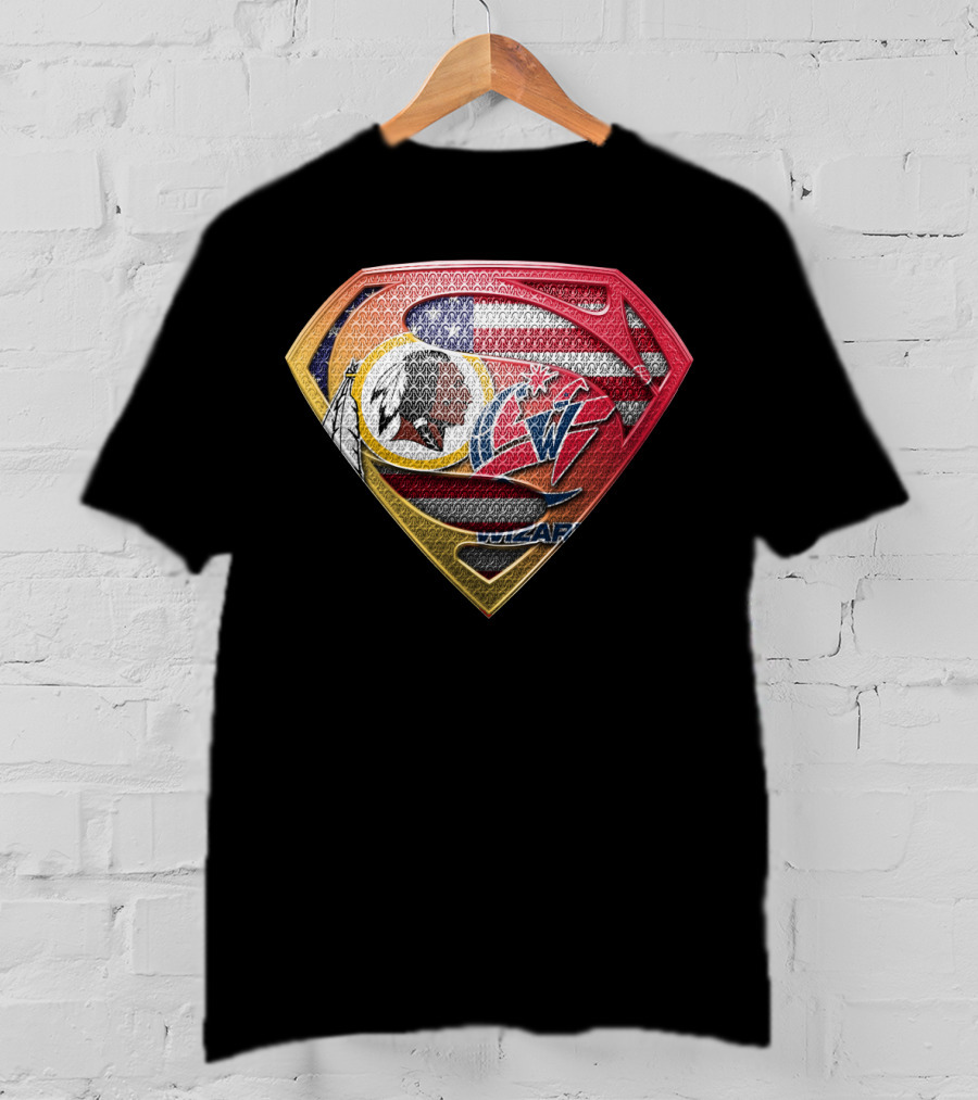 Superman Shield Design With Washington Redskins And Washington Wizards Logos T-Shirt