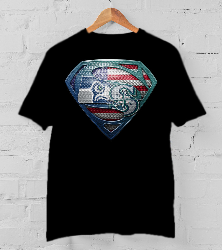 Seattle Seahawks Superman Shield American Flag Edition T-Shirt