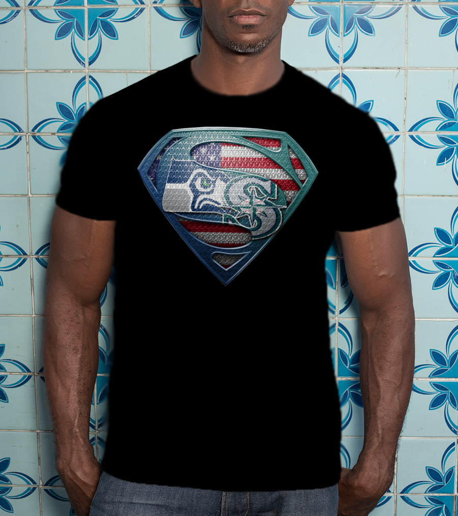 Seattle Seahawks Superman Shield American Flag Edition T-Shirt