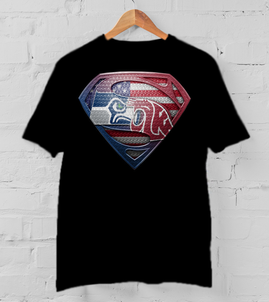 Superman Seahawks Patriots American Flag T-Shirt