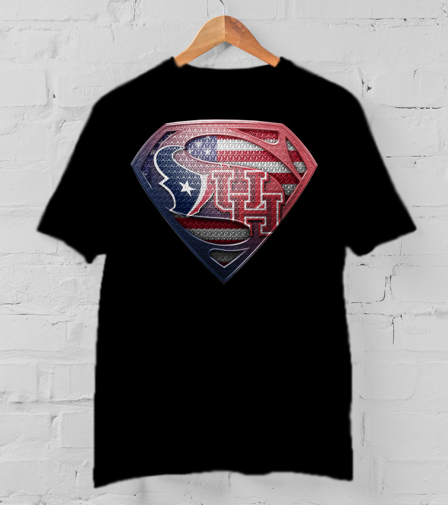 Houston Texans Uh Superhero Shield American Flag T-Shirt