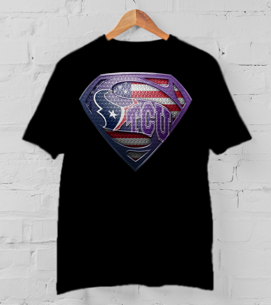 Houston Texans Tcu Superman Usa Flag T-Shirt