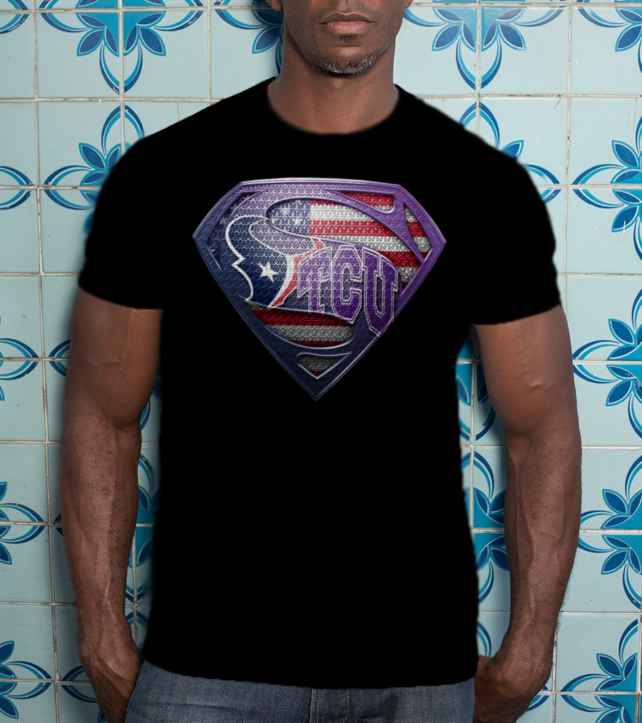 Houston Texans Tcu Superman Usa Flag T-Shirt