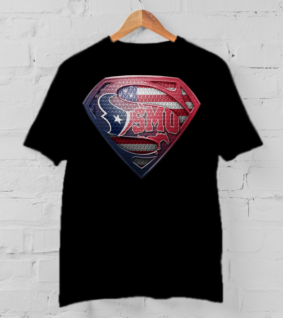 Houston Texans Smu Superman Logo American Flag Theme T-Shirt