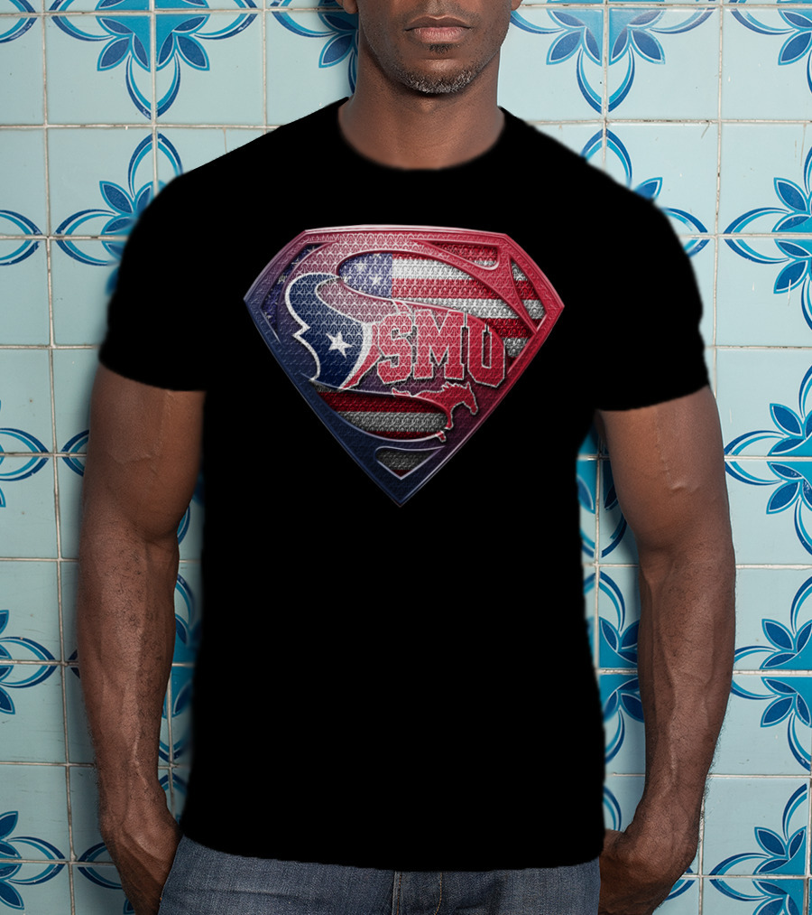 Houston Texans Smu Superman Logo American Flag Theme T-Shirt