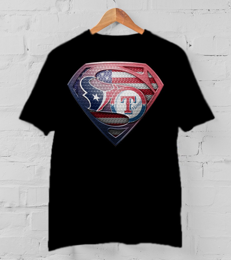Houston Texans Texas Rangers Superman Logo Usa Flag T-Shirt