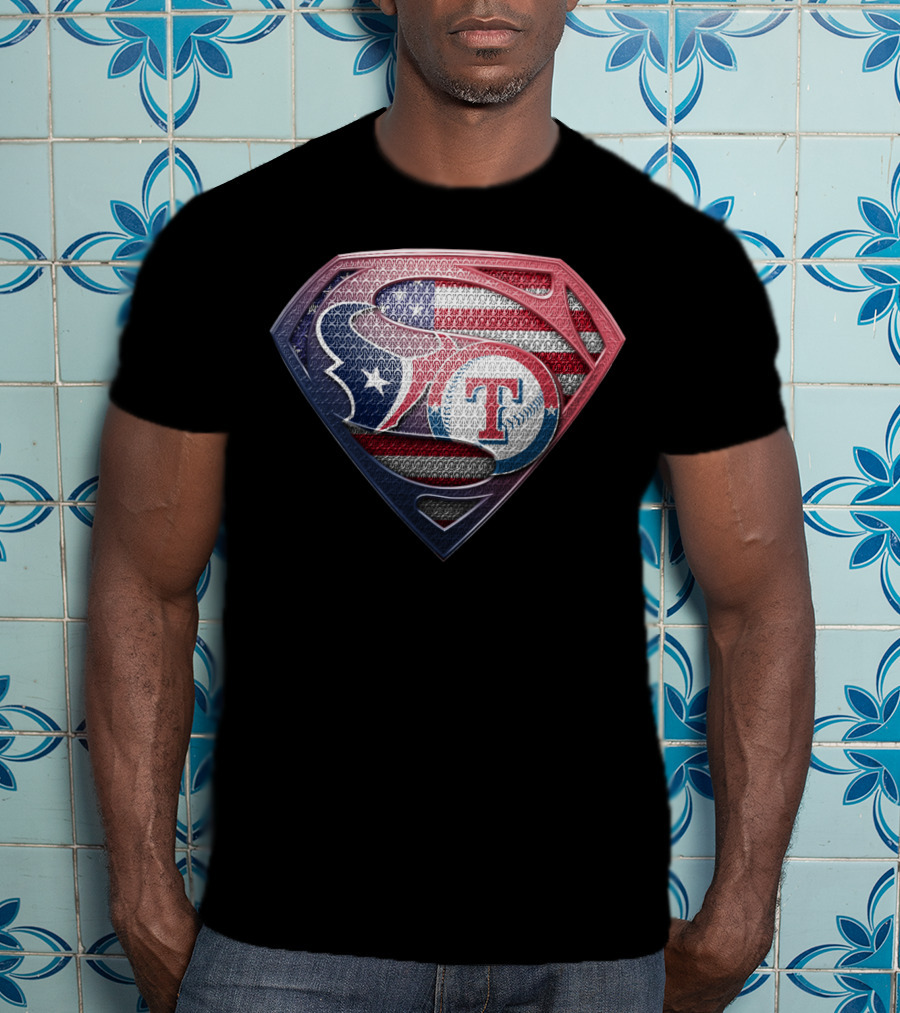 Houston Texans Texas Rangers Superman Logo Usa Flag T-Shirt