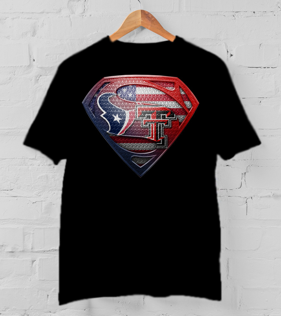 Superman Texas Tech University Houston Texans American Flag T-Shirt