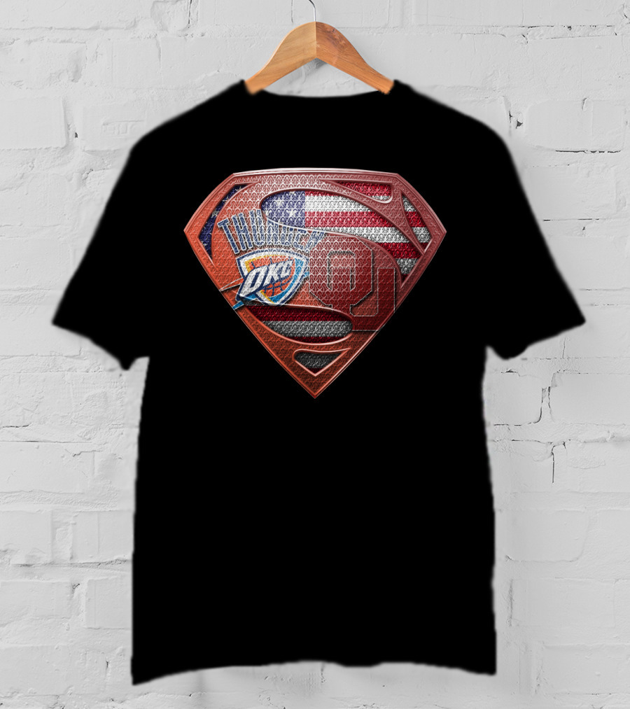 Thunder Okc Superman American Flag Ou Logo Mashup T-Shirt