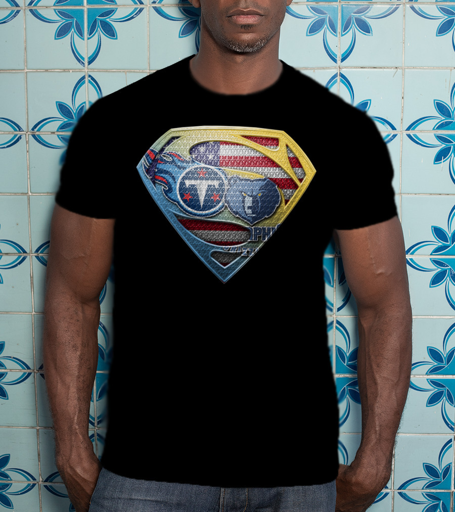 Superman Shield Tennessee Titans Logo Usa Flag T-Shirt