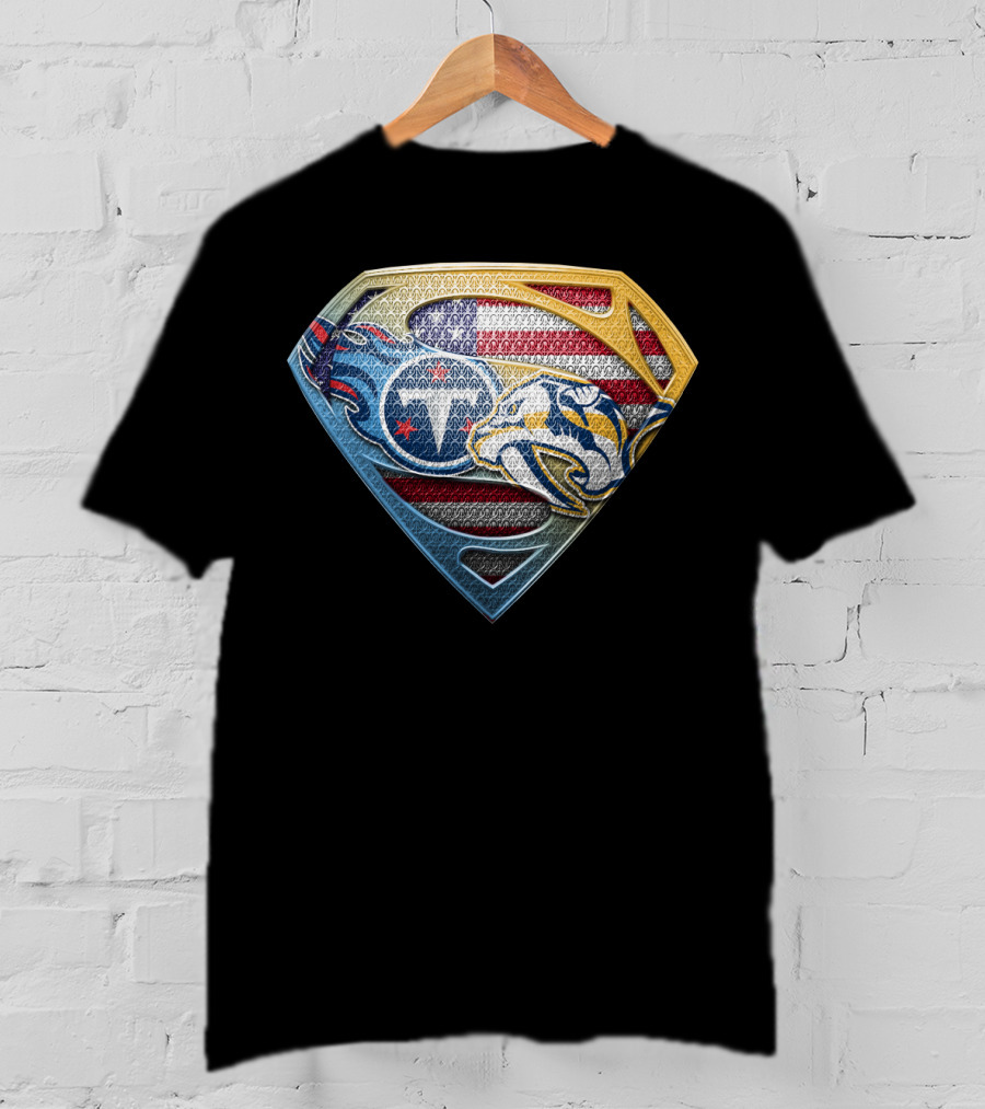 Tennessee Titans Nashville Predators American Flag Superman Shield Sspus130 T-Shirt