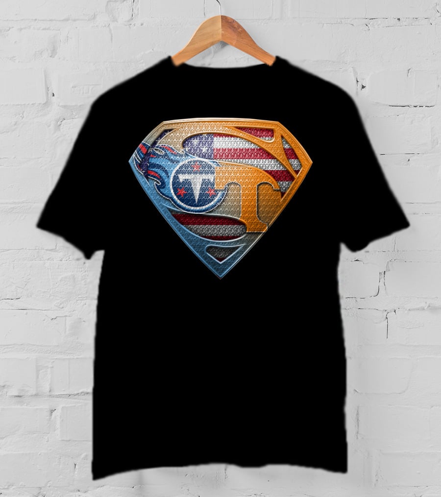 Superman Tennessee Titans American Flag Shield T-Shirt
