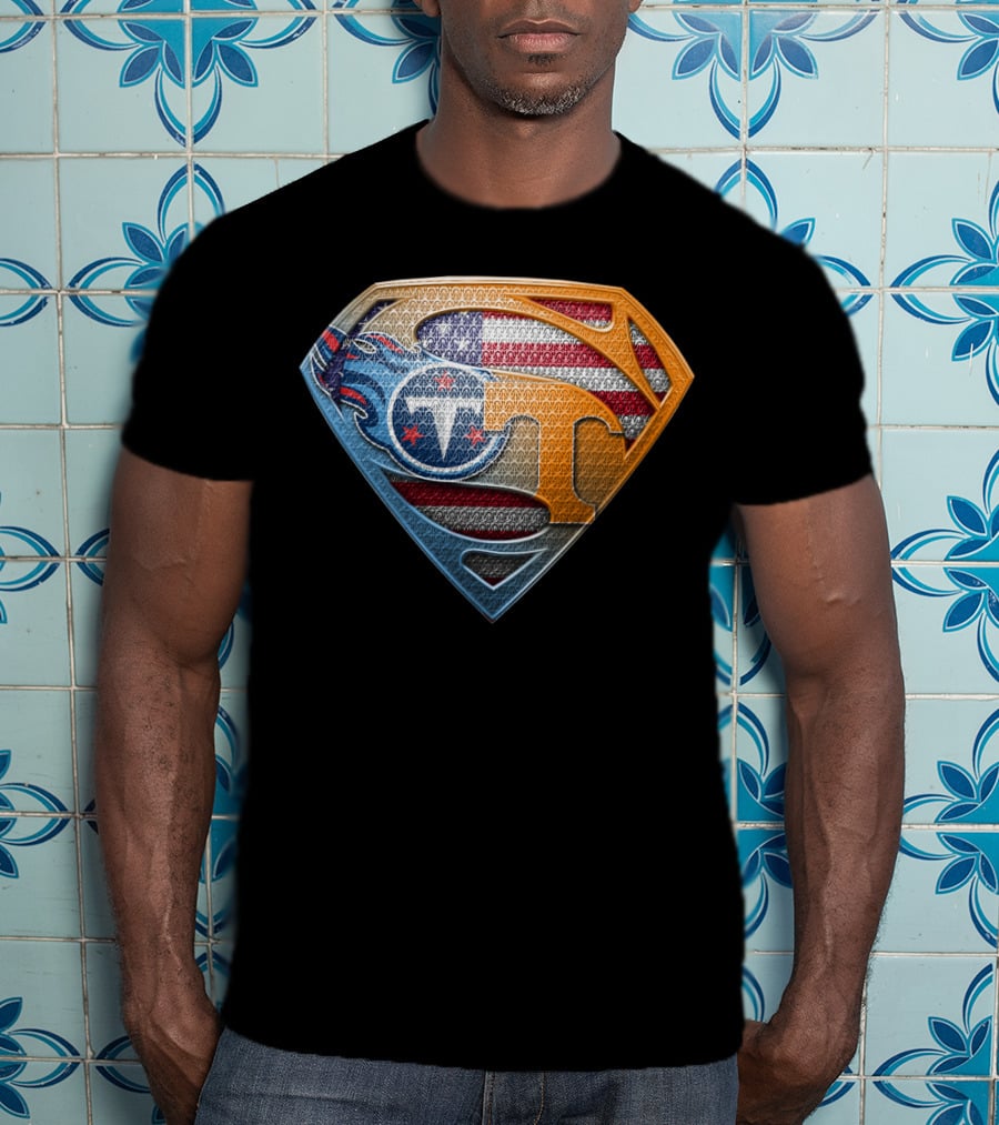 Superman Tennessee Titans American Flag Shield T-Shirt