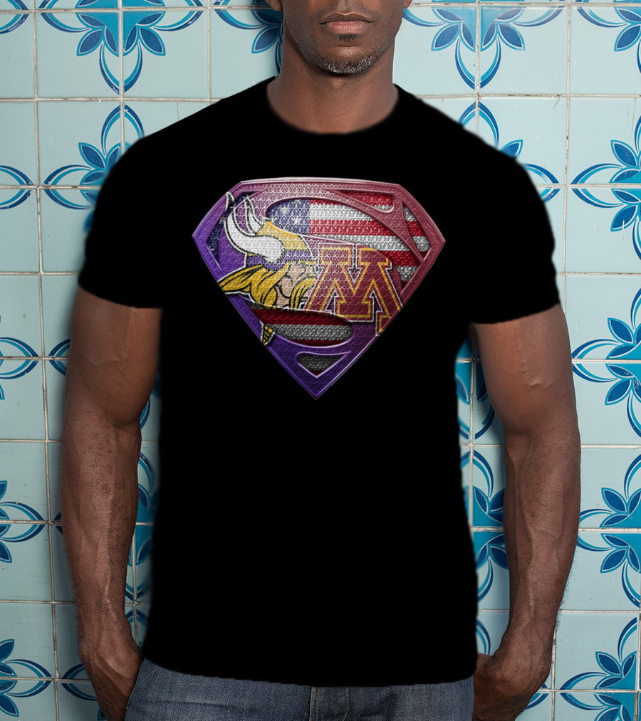Minnesota Vikings University Of Minnesota American Flag Superman T-Shirt