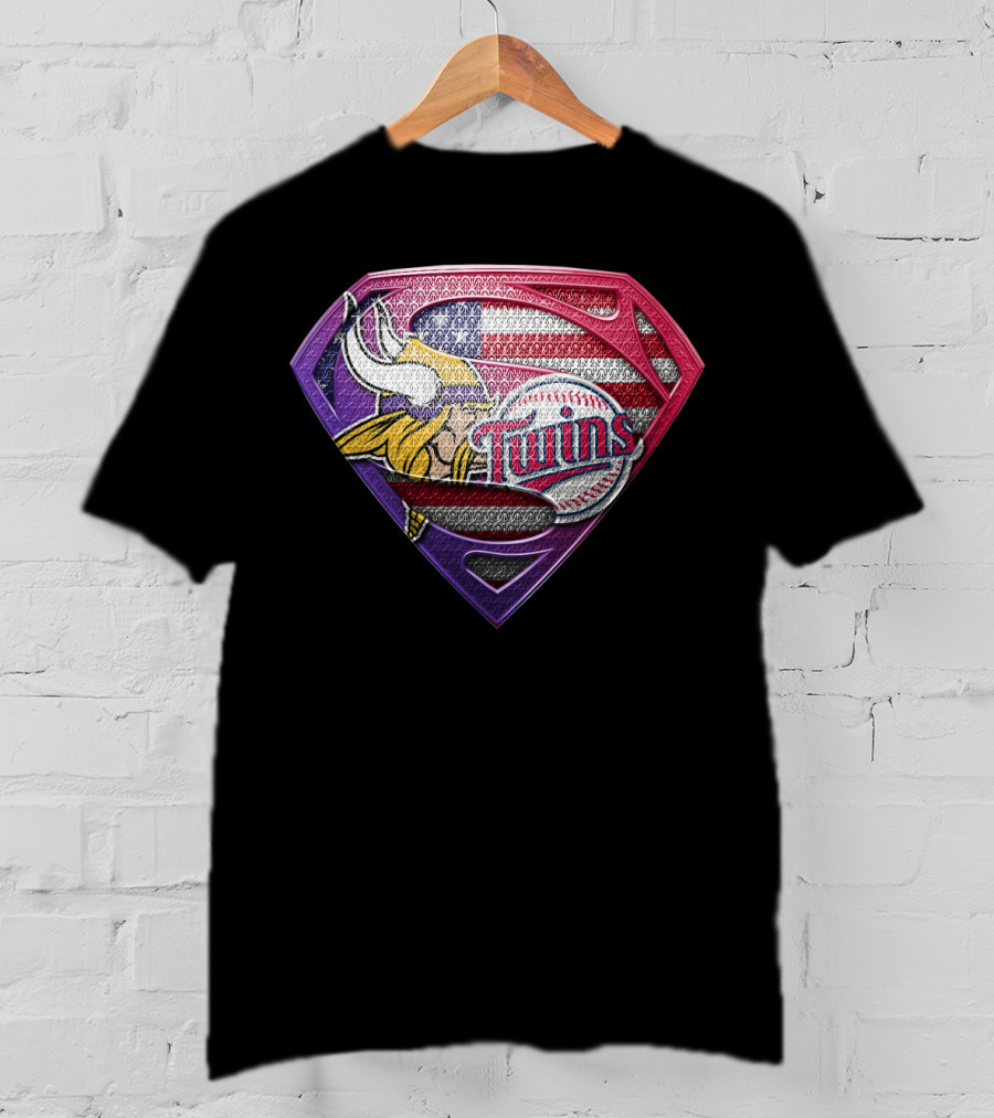 Minnesota Vikings Twins American Flag Superman T-Shirt