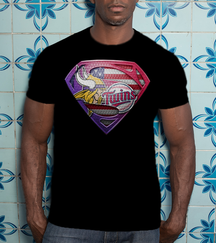 Minnesota Vikings Twins American Flag Superman T-Shirt