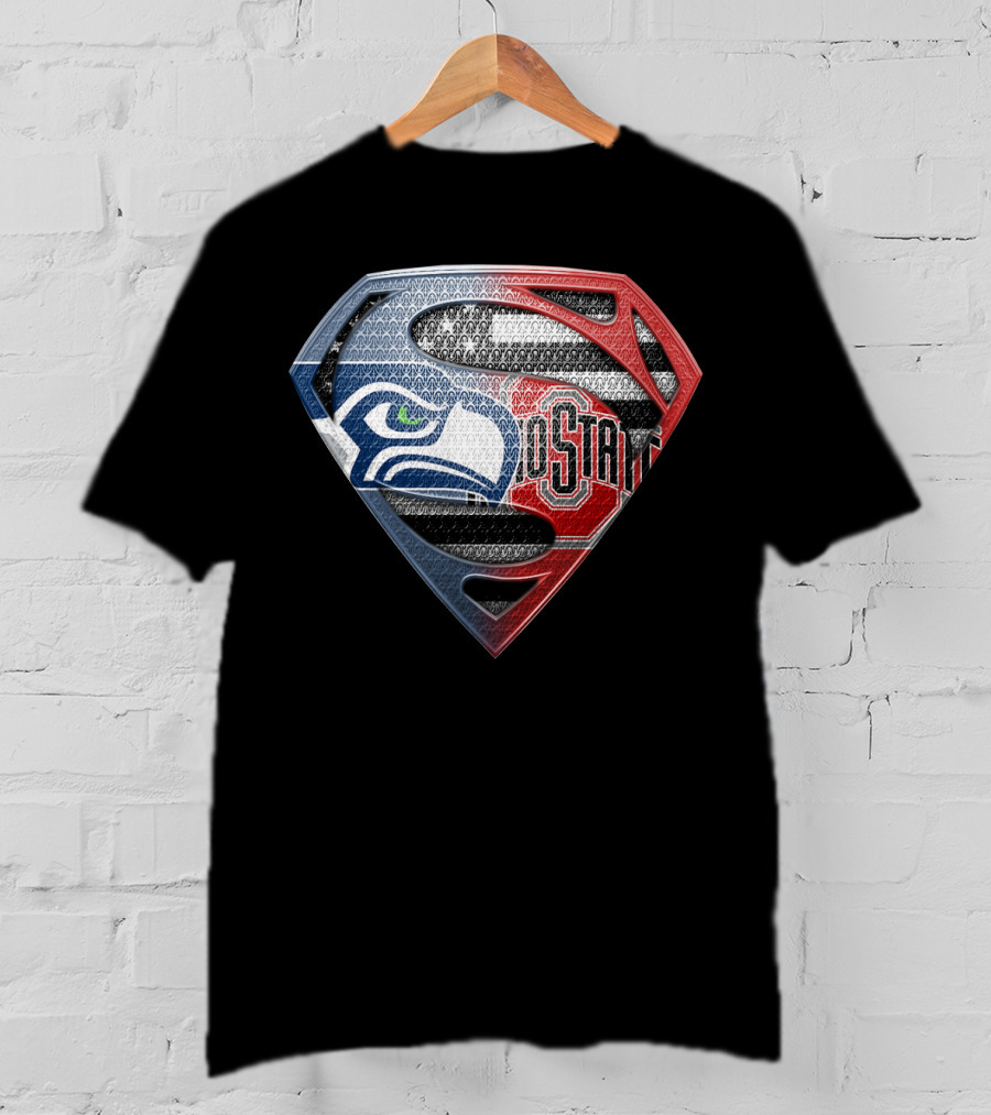 Seattle Seahawks Ohio State Superman Logo Fusion T-Shirt