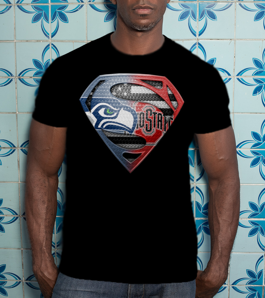 Seattle Seahawks Ohio State Superman Logo Fusion T-Shirt