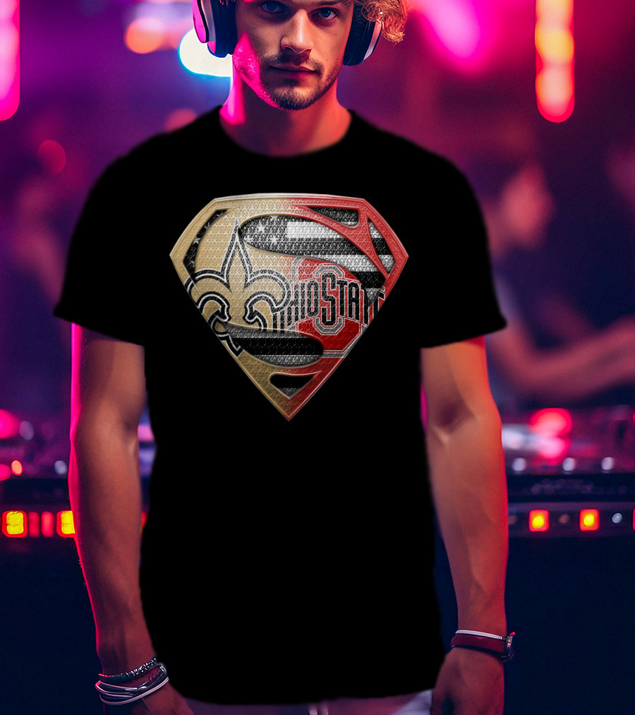 Ohio State Buckeyes New Orleans Saints Superman Logo Fusion T-Shirt