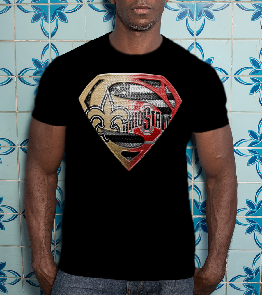 Ohio State Buckeyes New Orleans Saints Superman Logo Fusion T-Shirt