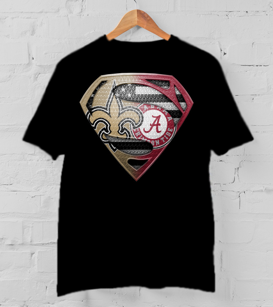 Superman New Orleans Saints Alabama Crimson Tide Bama Roll Tide Shield T-Shirt