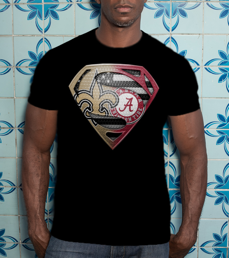 Superman New Orleans Saints Alabama Crimson Tide Bama Roll Tide Shield T-Shirt