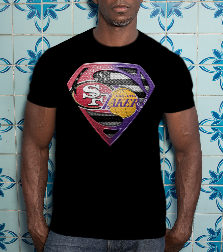 San Francisco 49ers Los Angeles Lakers Superman Logo Mashup T-Shirt