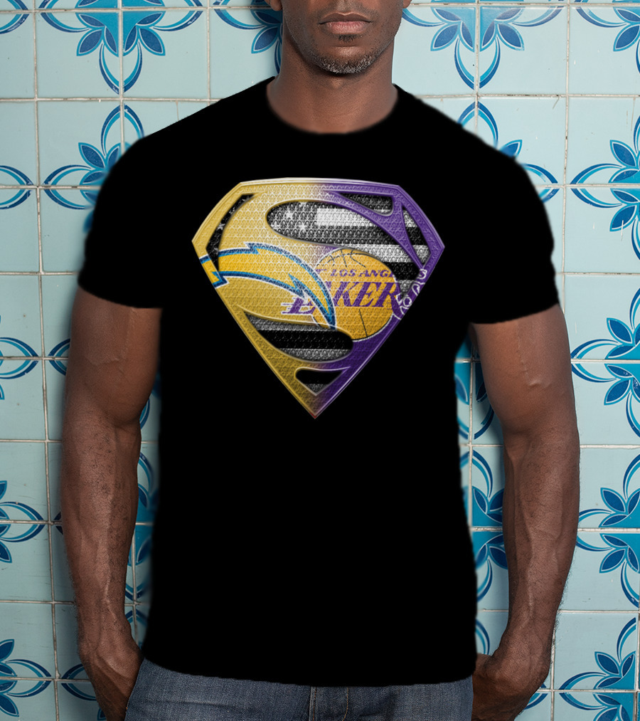 Los Angeles Lakers And Chargers Superman Logo Mashup T-Shirt