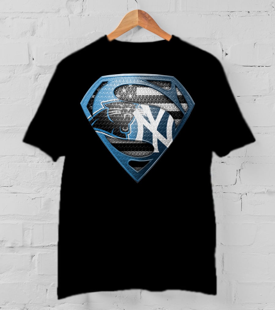 New York Yankees Carolina Panthers Superman Logo Mashup T-Shirt